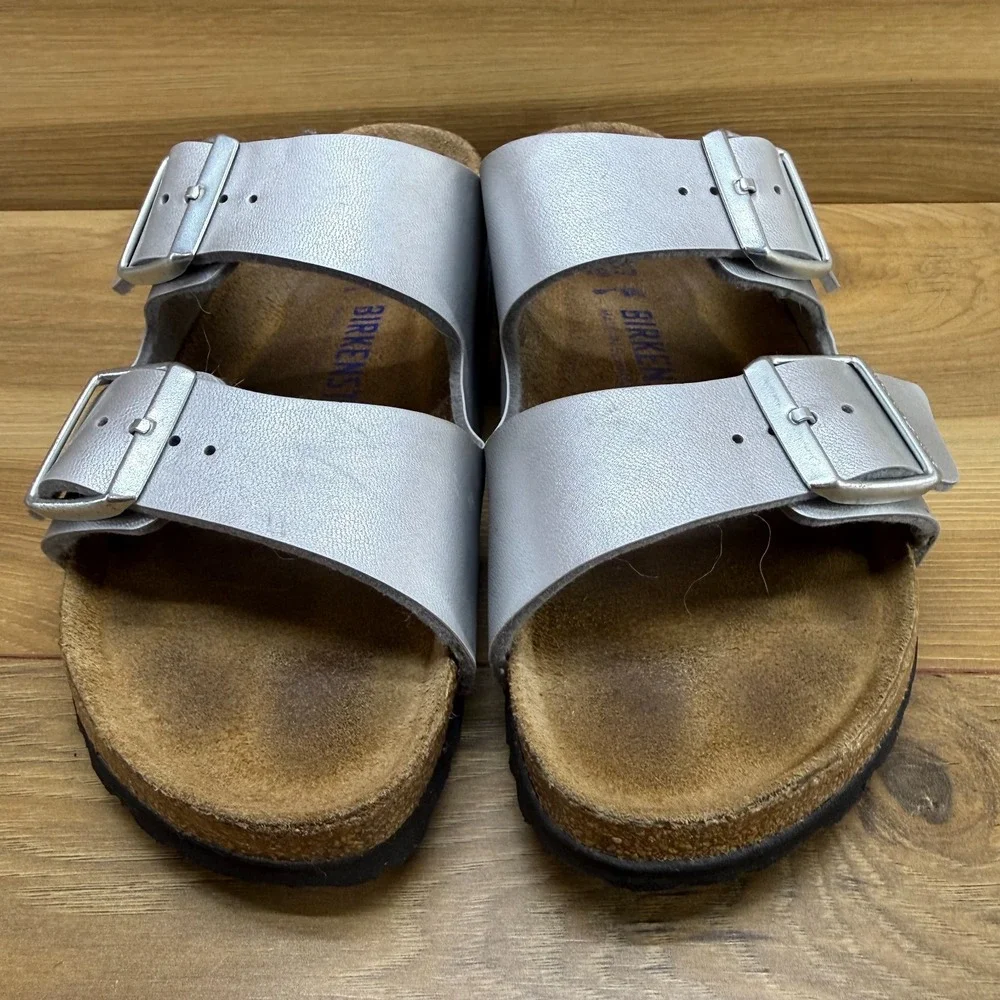 Birkenstock Arizona Soft Footbed Sandal Womens 6 N EU 37 Silver Birko Travel